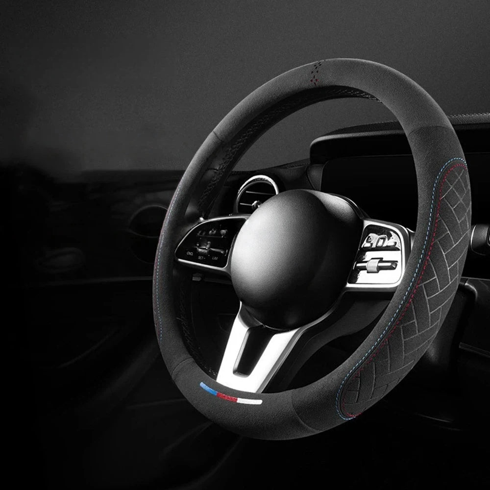 Steering Wheel Cover Suede Leather Breathable Anti Slip 37-38cm close-up view