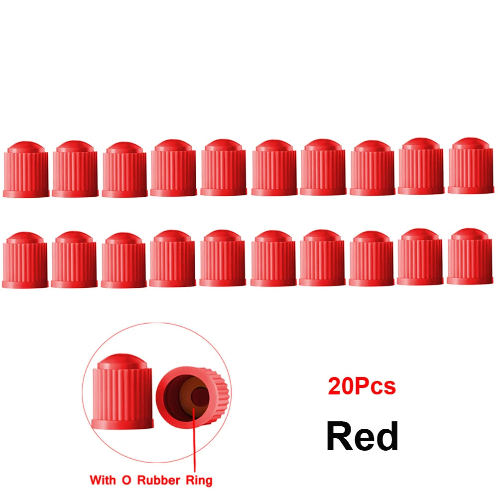 Universal Tire Valve Caps with Rubber Seal | 20 Pack Dust Covers for Cars, Trucks, SUV close-up view