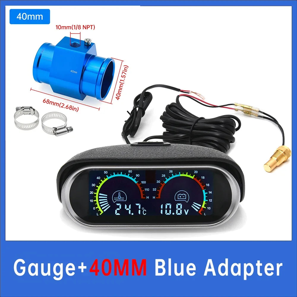 2 in 1 LCD Digital Display Voltmeter and Water Temp Gauge | Universal Car Truck Gauge alternate view