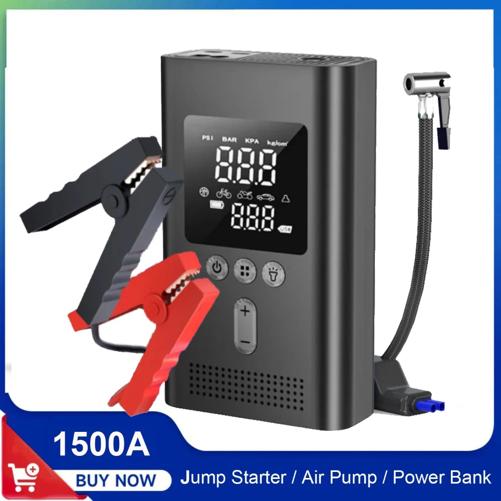 4 IN1 Car Jump Starter with Tire Inflator, 3000A Jump Starter Power Bank with 150PSI Air Pump Auto Air Compressor, LED Light