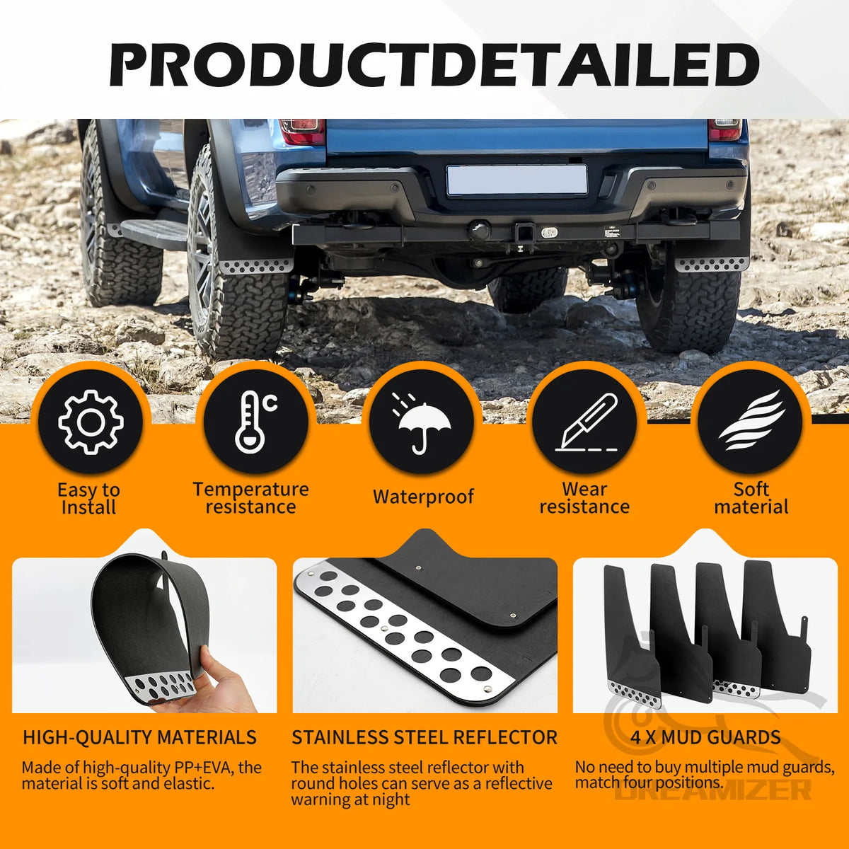 Universal 4PCS Truck Mud Flaps Heat-Resistant Car Splash Guards Trucks Mud Guards Wear close-up view