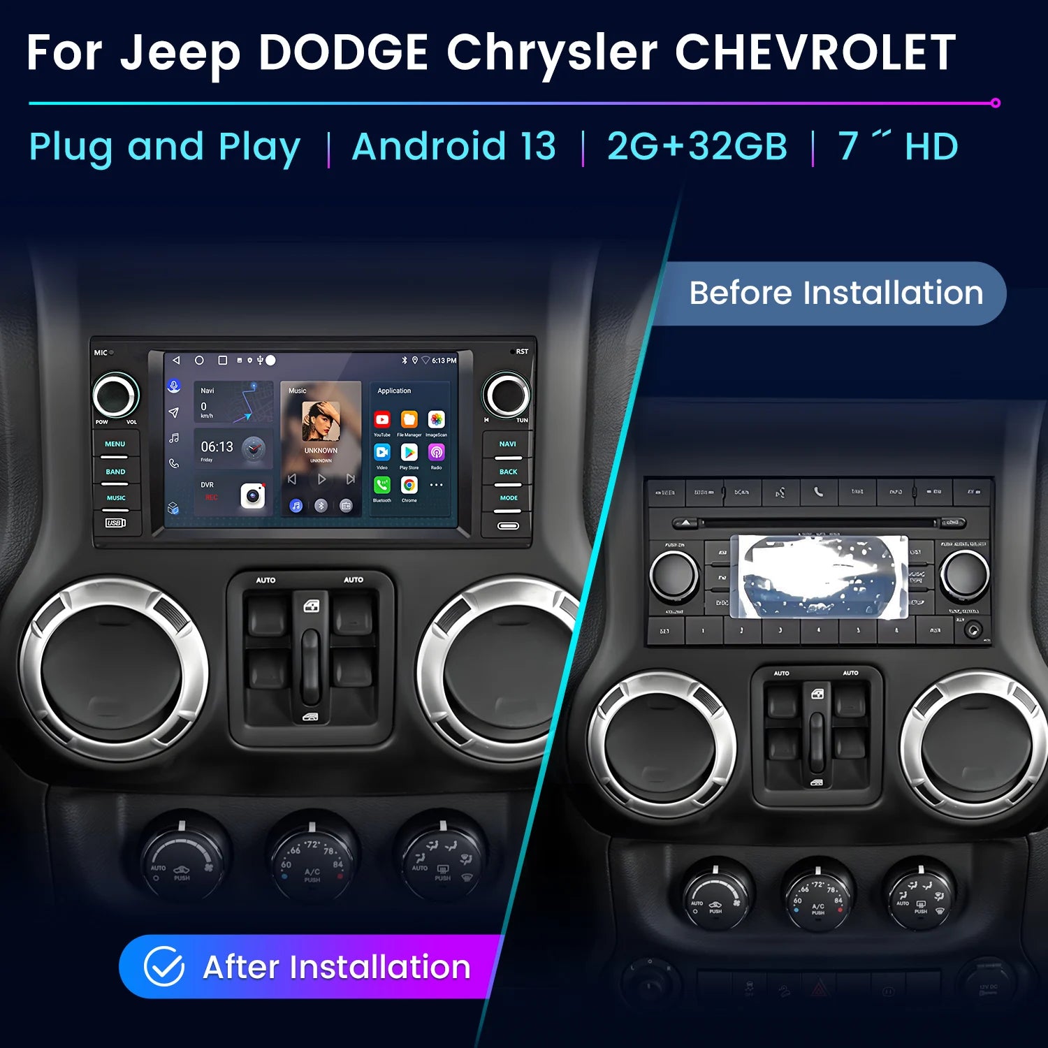 Junsun Android 15 Car Multimedia Player Touch Screen Head Unit Stereo Radio For Jeep alternate view