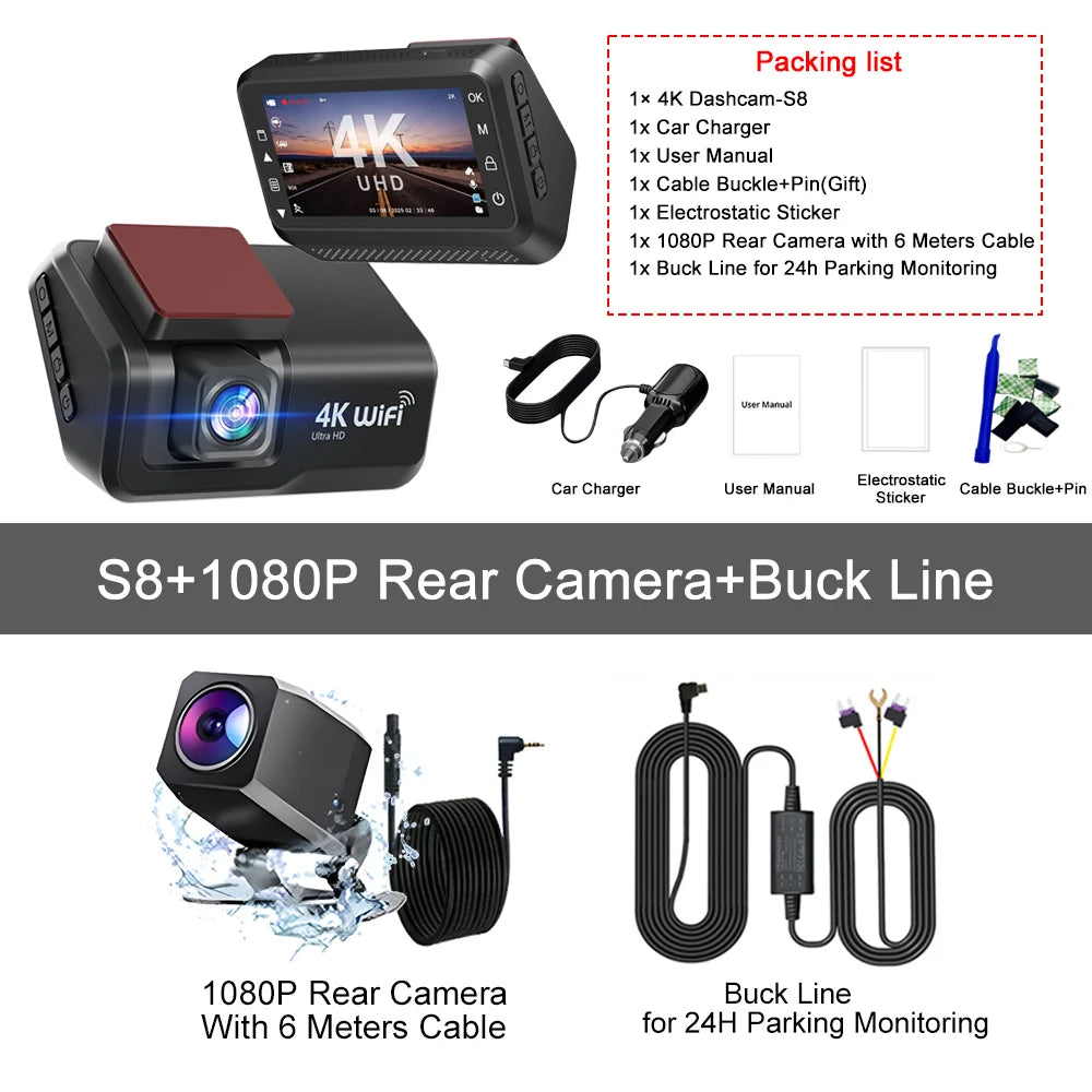 4K UHD Dash Cam with WiFi | Front & Rear Dual Lens, Night Vision, 24H Parking Monitor alternate view