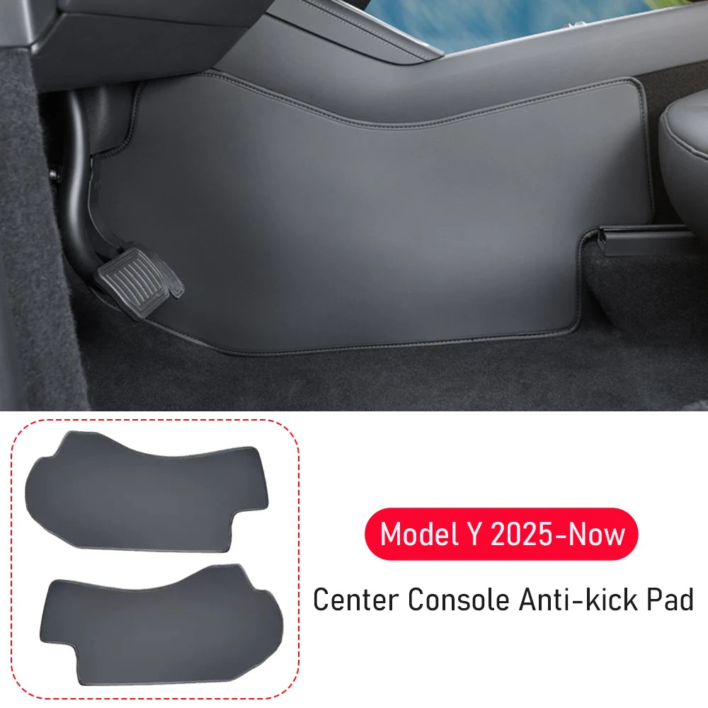 For Tesla Model Y Juniper 2025 2026 Center Console Side Anti-kick Pad Leather Anti-dirty Protective Cover Foot Mat Accessories
