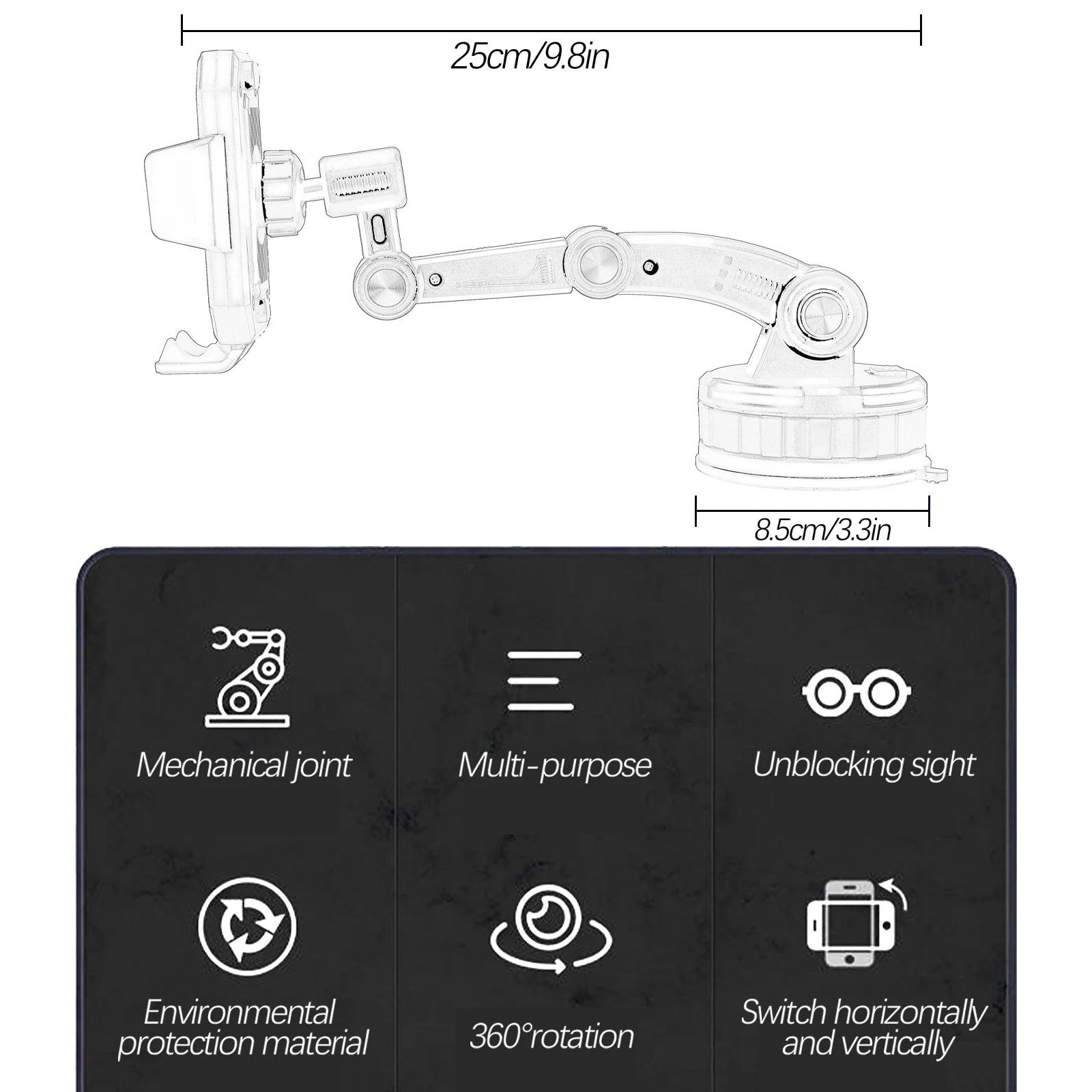 360 Rotation Universal Car Phone Holder Mount | Strong Suction Windshield Dashboard St close-up view