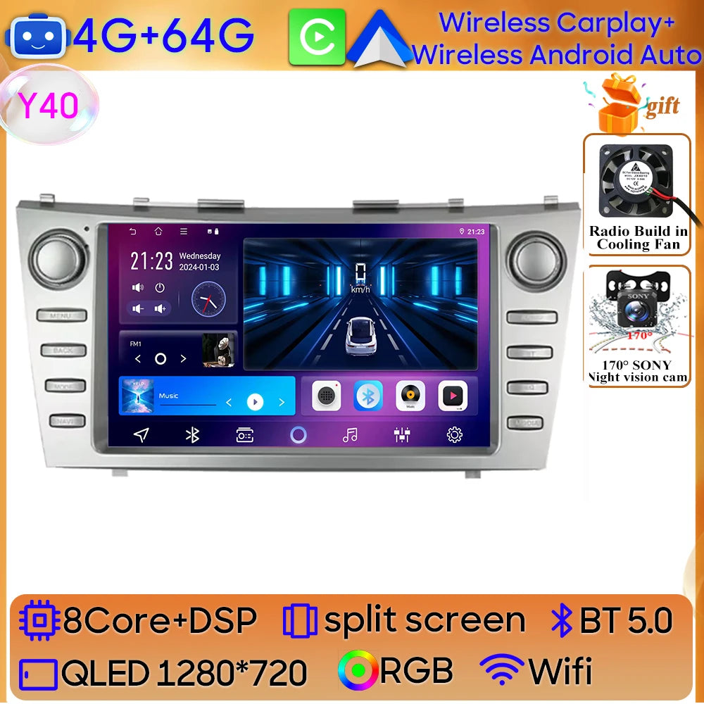 Android 15 For Toyota Camry XV40 Aurion 2007 - 2011 DSP Carplay Head Unit Multimedia P close-up view
