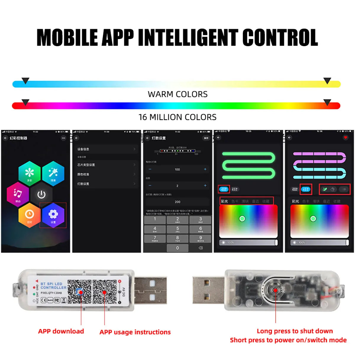 KEVANLY 10-in-1 RGB Car Ambient Light Kit | USB & APP Control, Footwell Atmosphere Lamps detail view