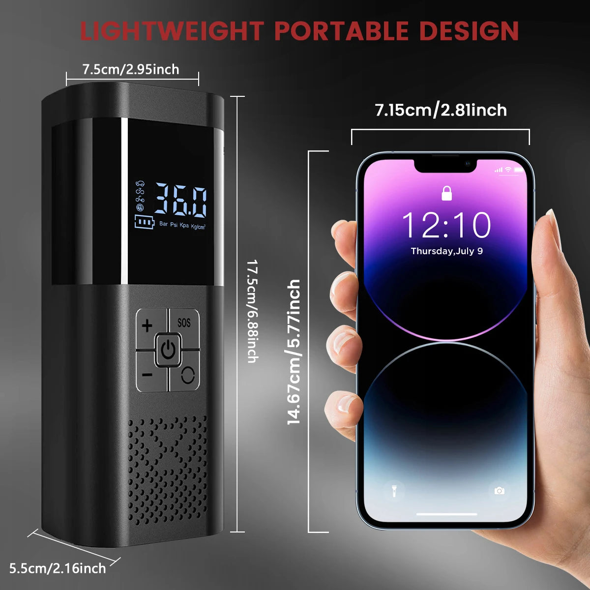 Cordless Car Air Pump | Portable Tire Inflator with LED Light and Power Bank lifestyle view