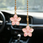 Car Rearview Mirror Pendant Pink Sakura Flower Pendant with Gold Chain Cute Auto Interior Decor Gifts for Women Decoraction