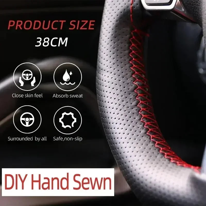 Car Steering Wheel Cover Needles And Braid Thread Artificial Leather Car Covers Suite lifestyle view