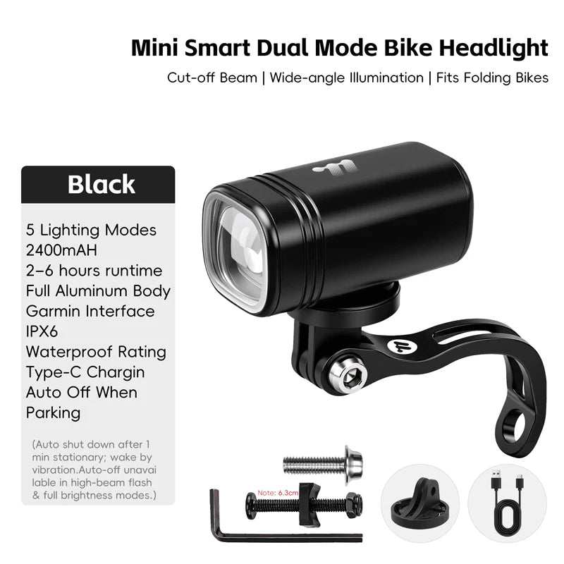 WEST BIKING 1300LM Bike Light USB Rechargeable Waterproof LED Mini Headlight Folding B close-up view