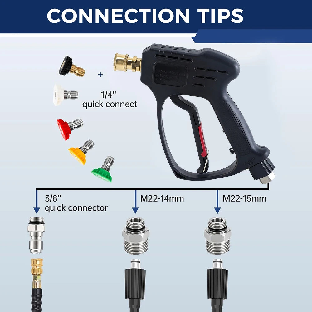 Pressure Washer Gun Car Washing Gun With 7pcs Soap Spray Nozzles 14mm 15mm M22 Socket 1/4" Quick Release Foam Gun Car Water Gun