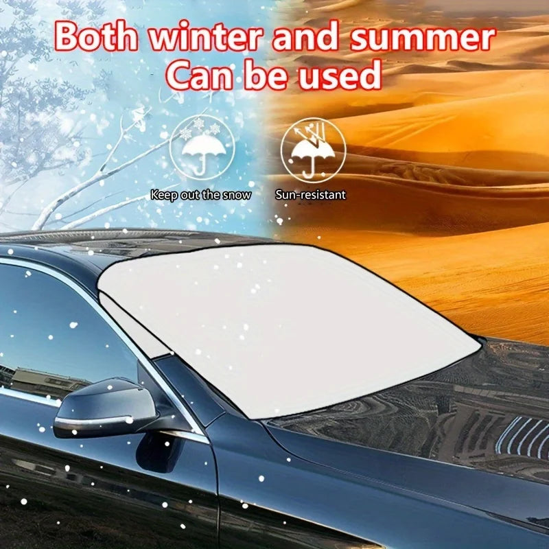 Universal Front Car Snow Frost Cover | Windshield Outdoor Waterproof Winter Automobile close-up view
