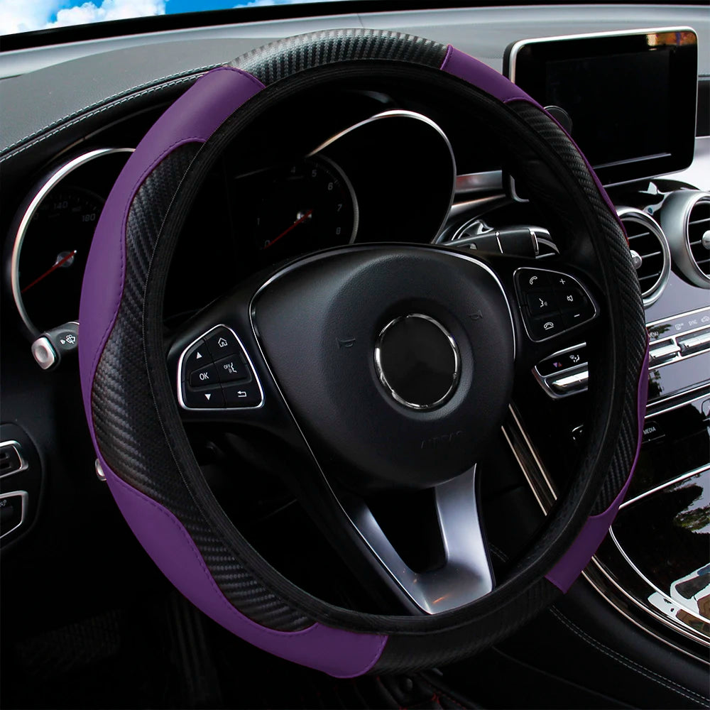 Car Steering Wheel Cover Breathable Anti Slip PU Leather Steering Covers Suitable 37- lifestyle view