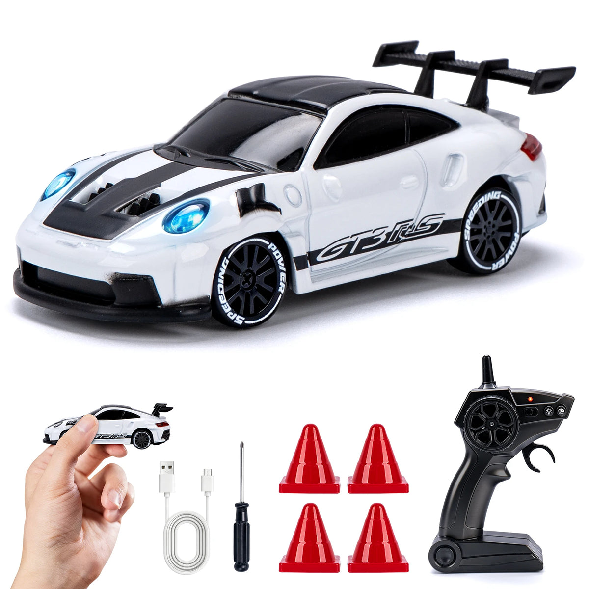 1/64 Drift RC Car with LED Lights 2.4G Remote Control close-up view