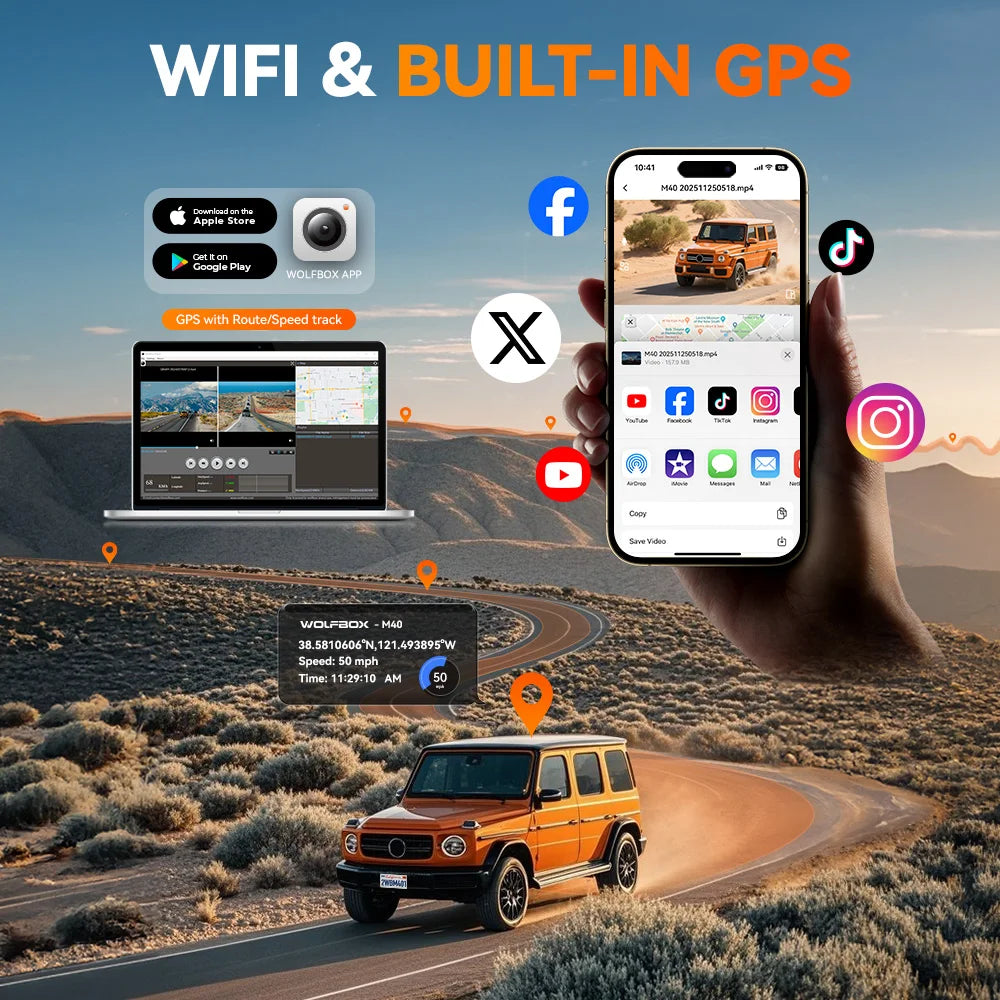Dash Cam 4K+1080P M40 Front and Rear with Voice Control ADAS and GPS