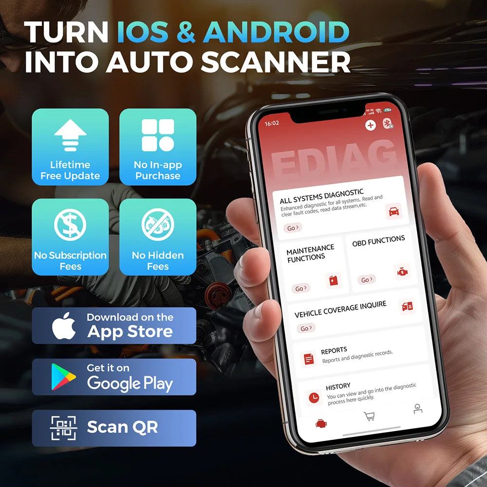 KINGBOLEN EDIAG ELITE OBD2 All Systems Auto Scanner 15 Resets Diagnostic Tool Bi-directional Control Scan Lifetime Free Update