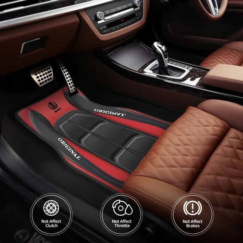 2D Flat 4-Piece Red Y-Shaped Car Carpet Set, Durable Polyester, Universal Fit for Seda close-up view