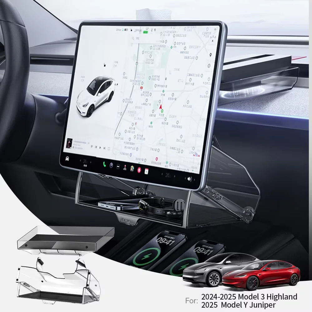 Magnetic Under Screen Storage Box | Hidden Tray for Tesla Highland Model 3 and Juniper Model Y