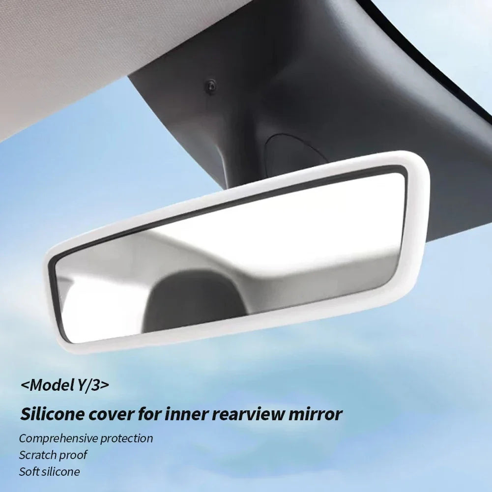 Car Rear View Mirror Protector Frame for Tesla Model 3 Y S X Silicone Center Console lifestyle view