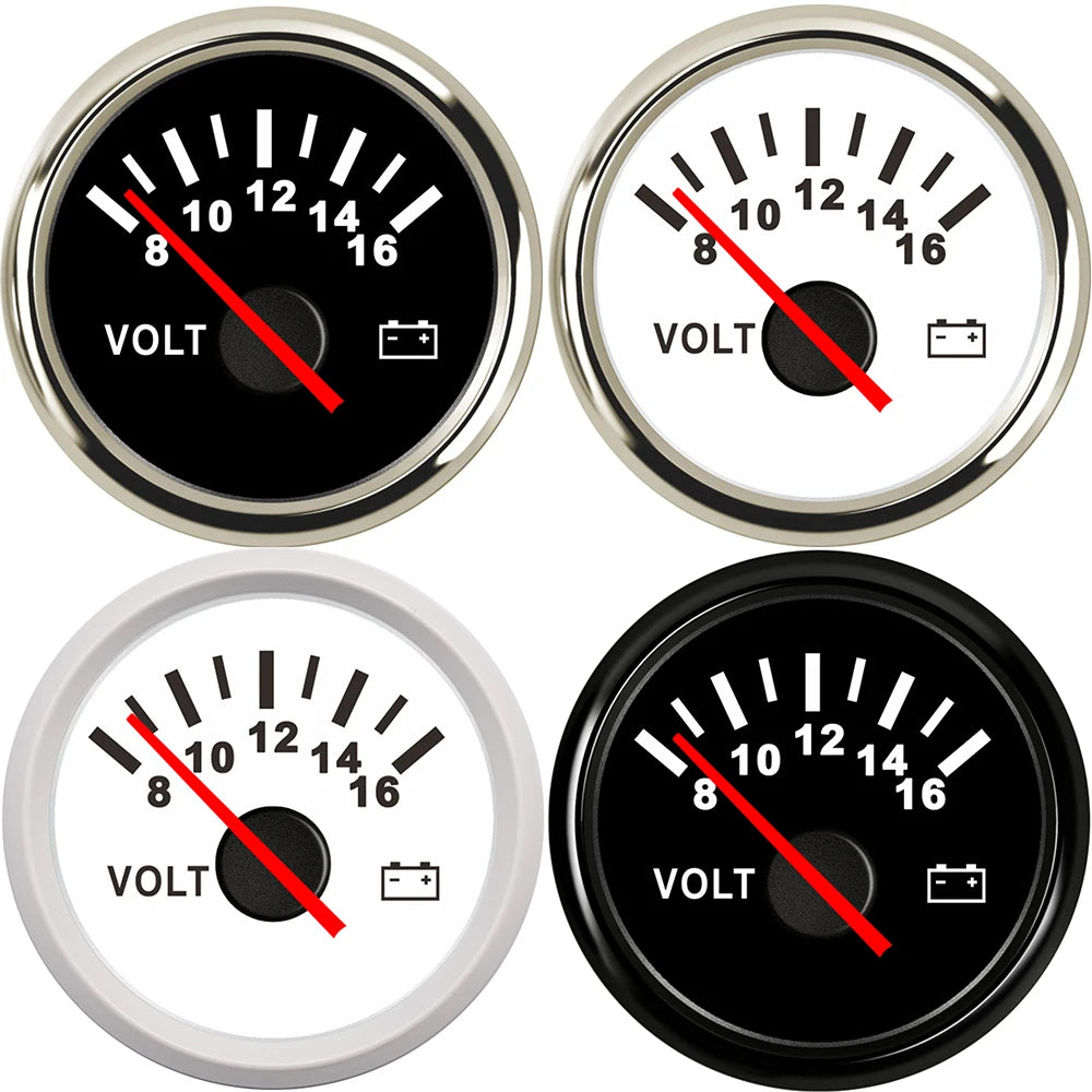 AD Universal 52mm Voltmeter | 8-16V Waterproof Gauge for Car Motorcycle Boat with R additional angle
