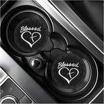2 PCS Car Cup Holder Coasters, 2.76 Inch Anti Slip Vehicle Drink Mats with Cute Blessed Cross and Heart, Shockproof, Universal C
