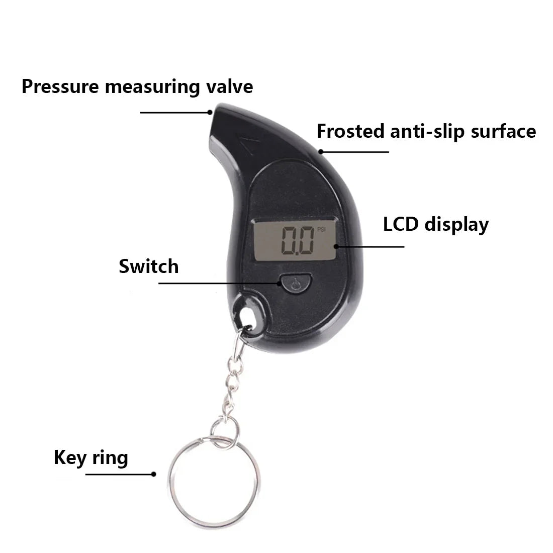 5-100 PSI Digital Tire Pressure Gauge | Keychain Car Tire Tester with LCD Display detail view