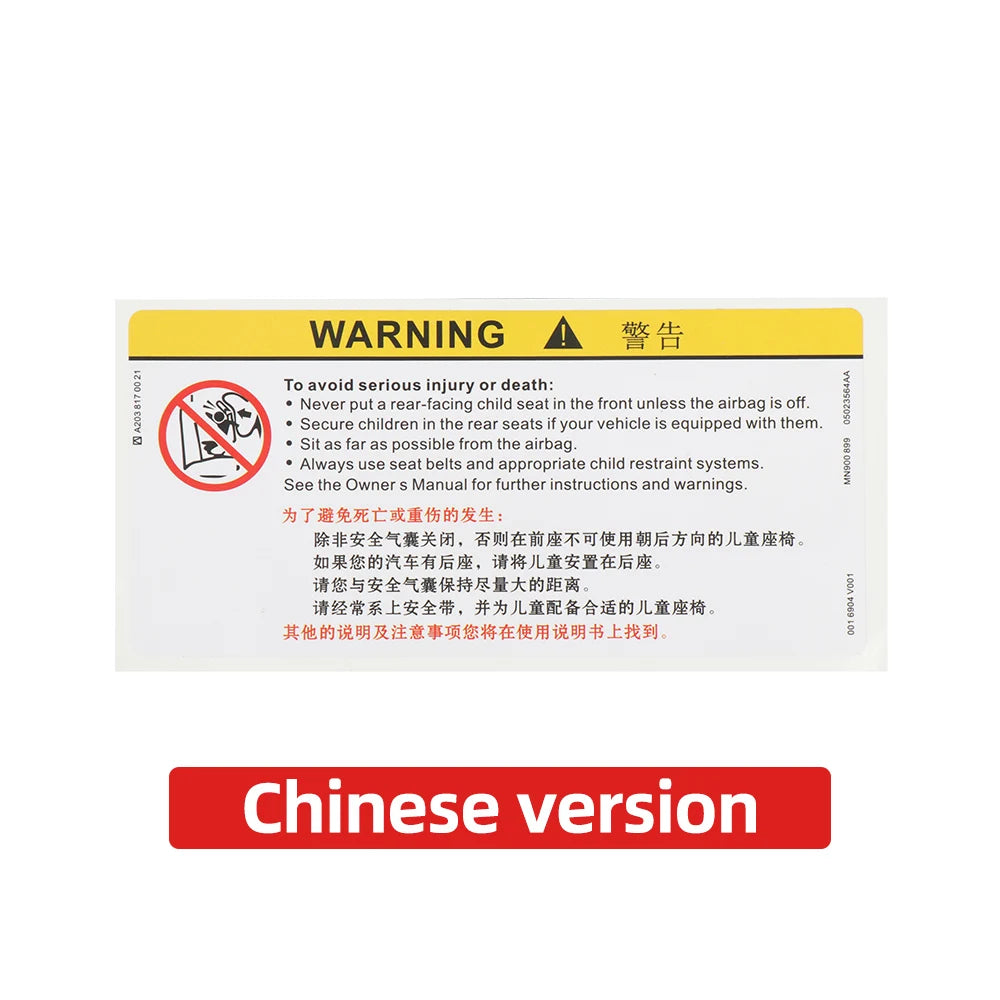 For Car Sun Visor Makeup Mirror Sticker Airbag Sticker Safety Warning Sticker Warning Board Sticker