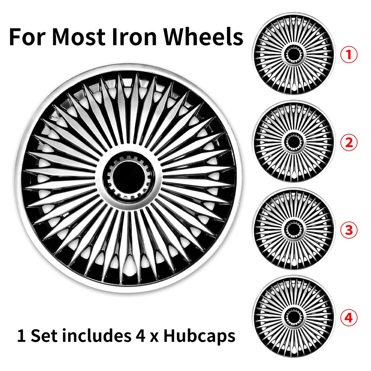 Sports Caps Rim 15inch Hub Cover for Iron Rim Wheel Cover Set of 4 Steel Replacement Plastic Hubcap for R15 Tire Car Accessories
