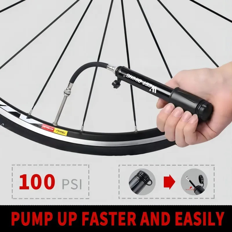 WEST BIKING Mini Aluminum Alloy Bicycle Hand Air Pump | 100Psi Tire Inflator for Schr lifestyle view