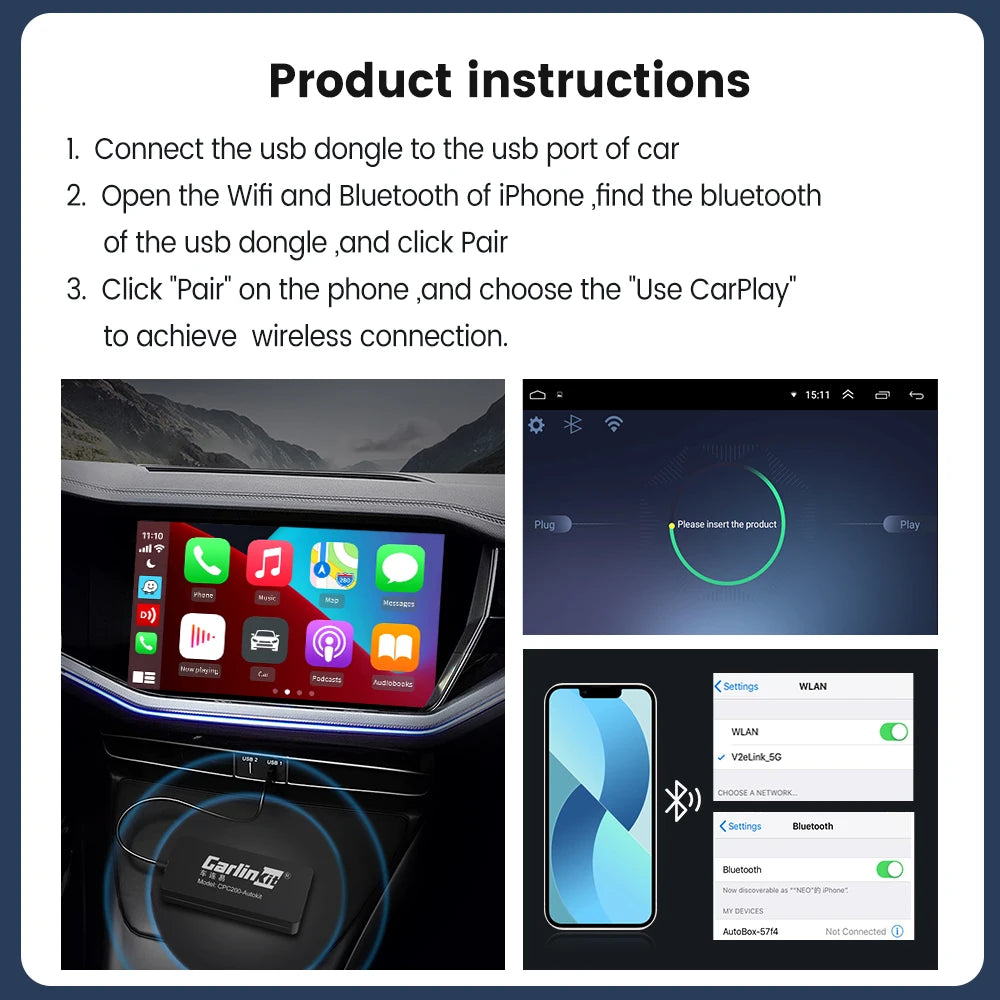 CarlinKit Wred & Wireless Android Auto & CarPlay Dongle Car USB Adapter For Aftermark lifestyle view