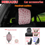 8 Set leopard print plush car rimless steering wheel cover, gear shift cover, shoulder close-up view