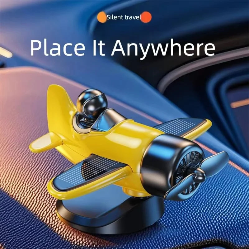 Solar Powered Rotating Airplane Car Dashboard Ornament 360° Auto Spin Airplane Decorations Interior Car Accessories