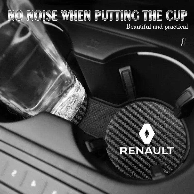 2Pcs Car Coasters Water Cup Mats Waterproof Slot Pads for Renault | PU Leather & Ca additional angle
