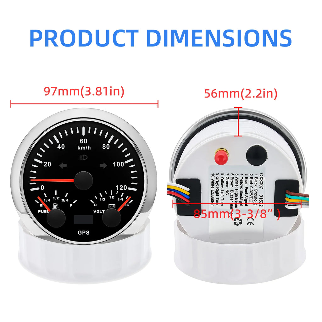 Custom 2 Gauges Set With Sensors Kit 85mm 3 IN 1 Gauge 120kmh 200km/H GPS Speedometer+Fuel+Volt RPM Water Temp Oil Press Meter