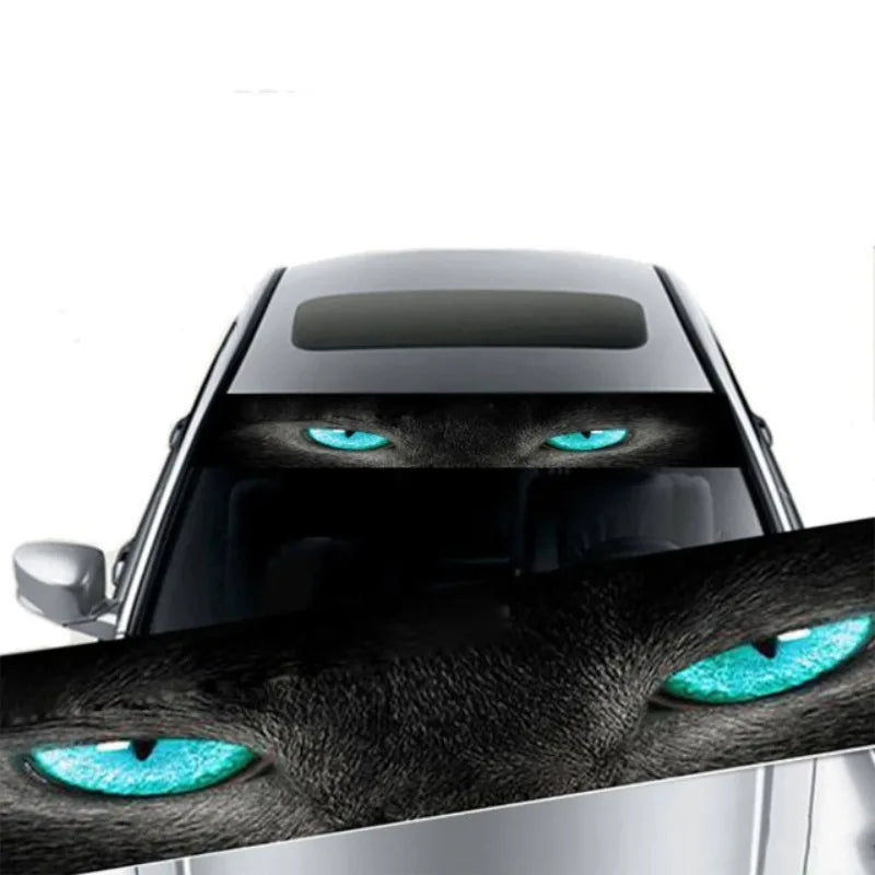 3D Effect Car Front Windshield Sticker | Ghost Pattern Wolf Eyes Decal close-up view