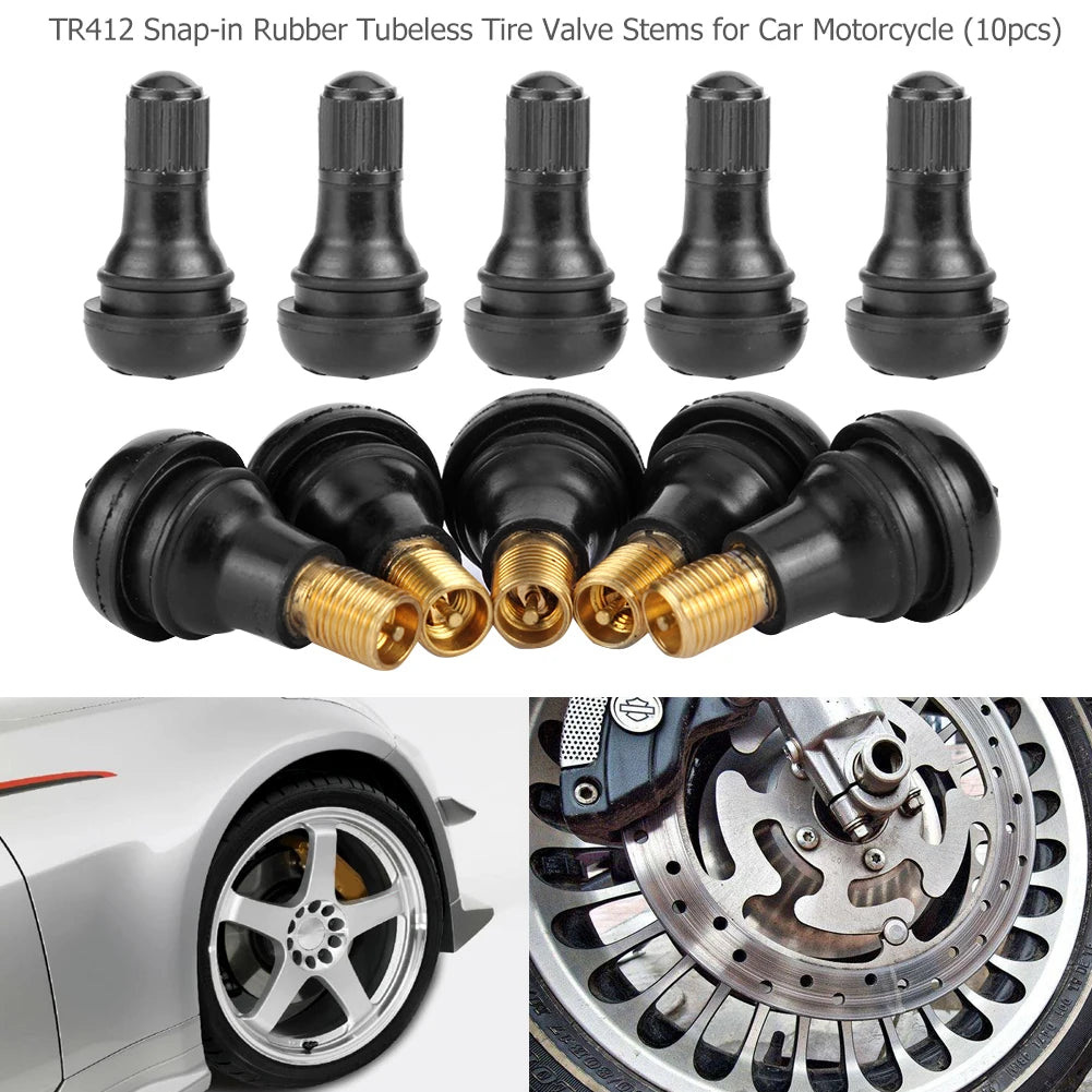 10/25Pcs TR412 Snap-in Black Rubber Tubeless Tire Valve Stems for ATV Car Motorcycle alternate view