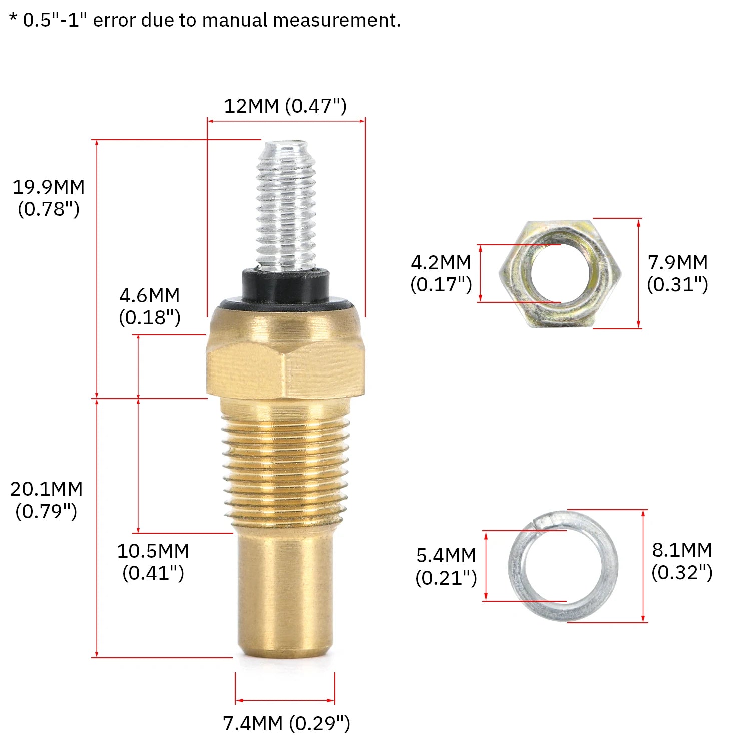 PQY 12V 1/8 NPT Oil Temp Sensor Water Temp Sensor Gauge | VR-TSU01 additional angle
