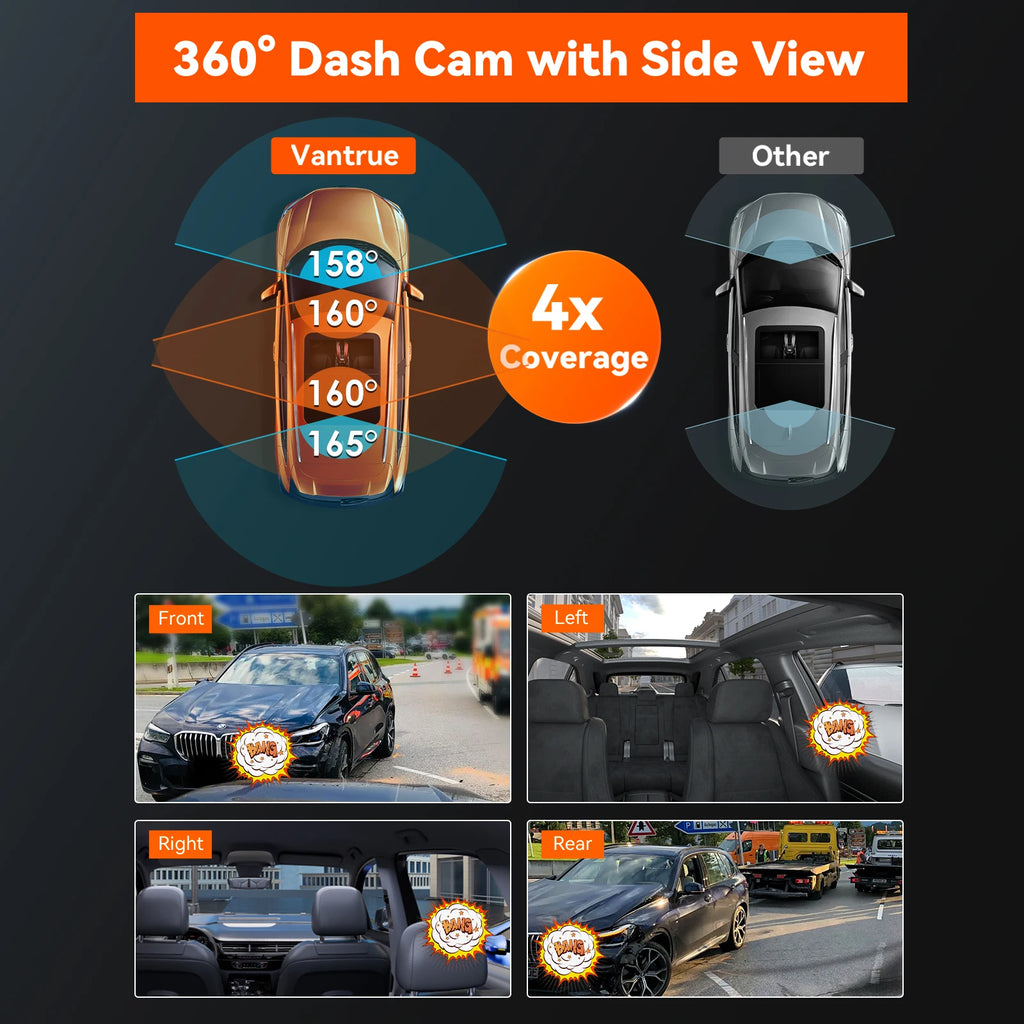 Vantrue N5 DashCam 4 Channel WiFi 360° All Sides  STARVIS 2 IR Night Vision Voice Control GPS Car Dash Cam Support 512GB Max