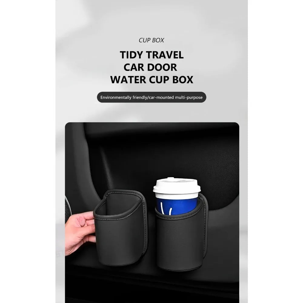 Leather Car Door Cup Holder Storage Bin Black additional angle