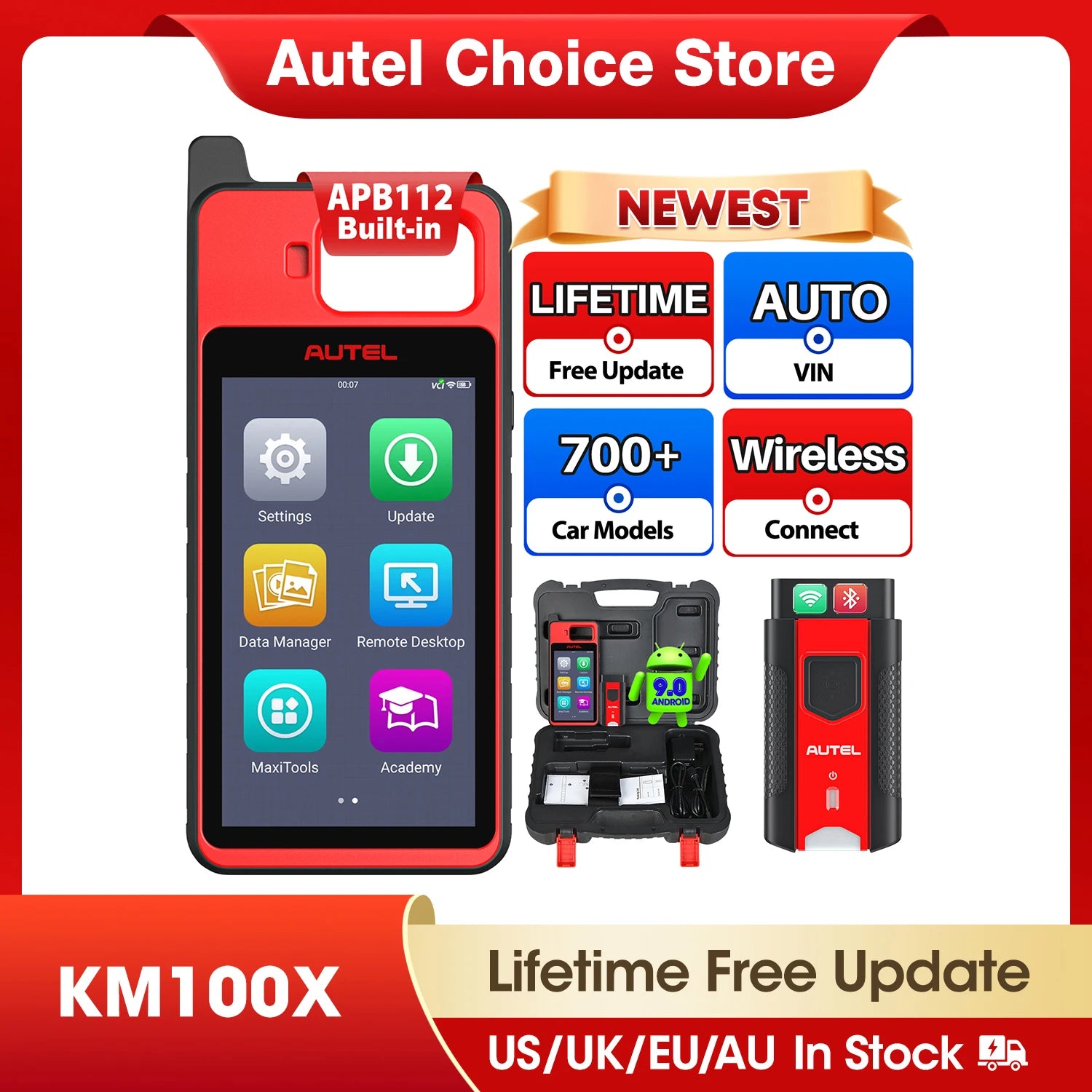 Autel MaxiIM KM100 KM100X Key Programming Tool Lifetime Free IMMO Immobilizer Key FOB Programmer OBD