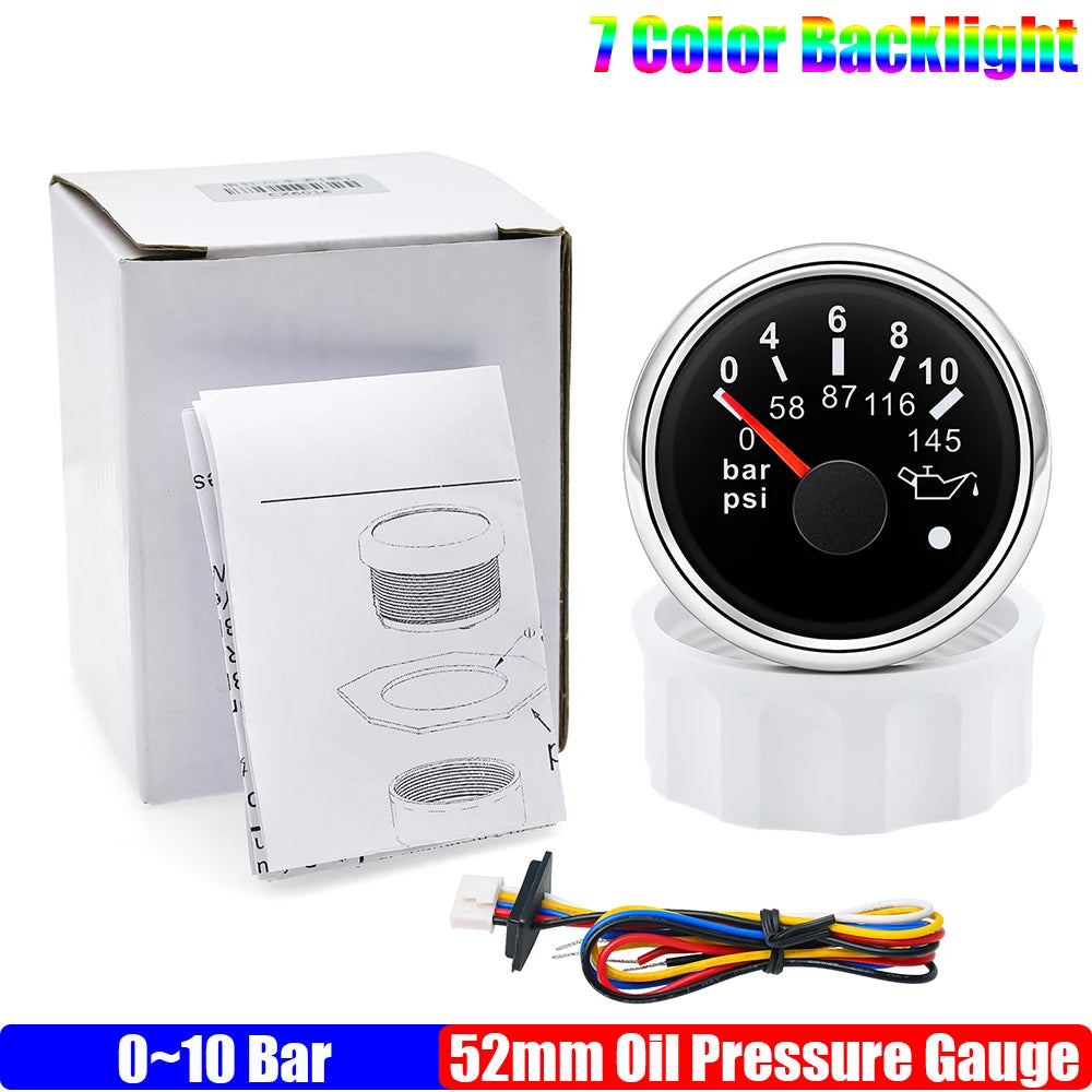 ZMFJH 7 Color Light 52mm Car Gauge Set | Fuel Water Level Voltmeter Oil Pressure Temp close-up view