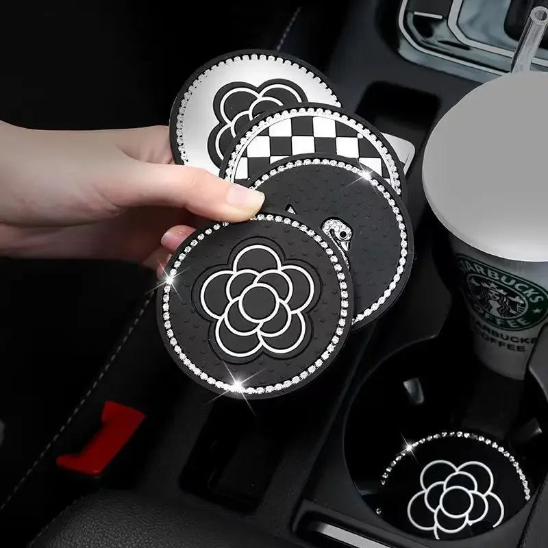 2PCS of Diamond Car Coasters, Tea Flower Car Cup Holders, Silicone Anti Slip Coasters alternate view