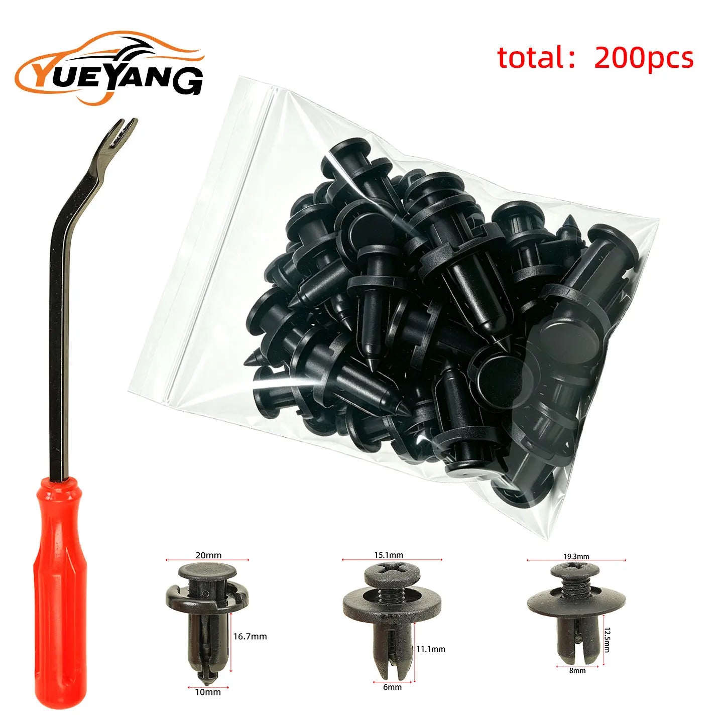 YUEYANG 200pcs 6mm 8mm 10mm Hole Car Decorative Panel Clip Hybrid Body Bumper Mudguard Door Panel Decorative Rivet