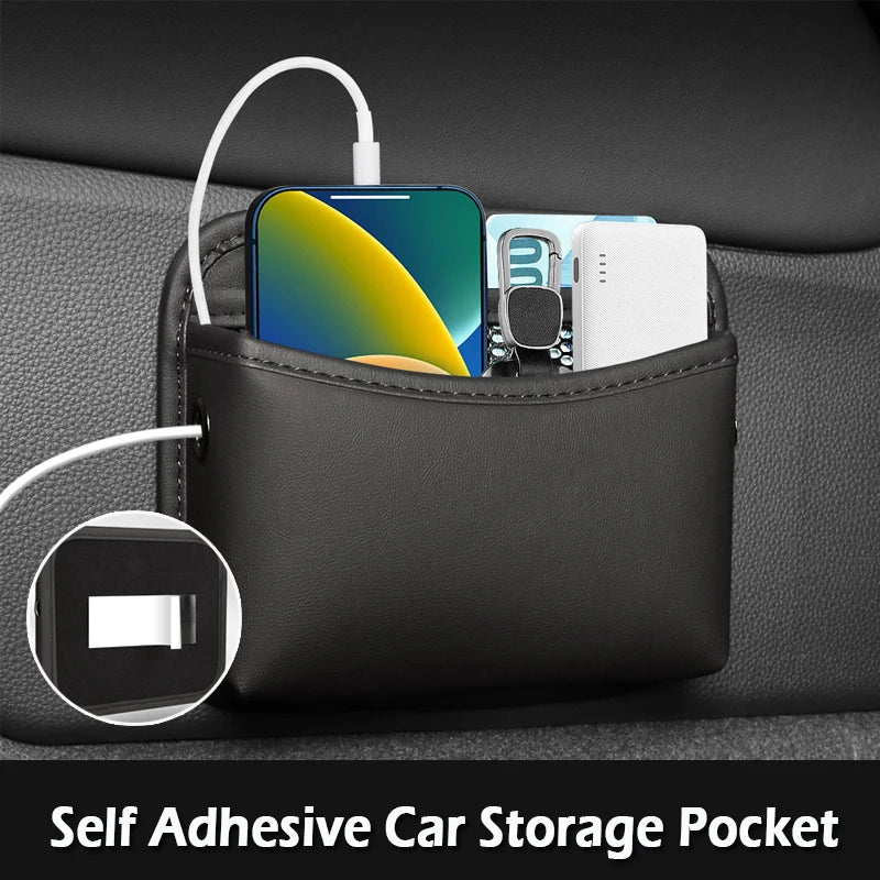 Self Adhesive Car Storage Pocket | Sticky Organizer Bag for Seat Back, Side Door, and Phone Purse