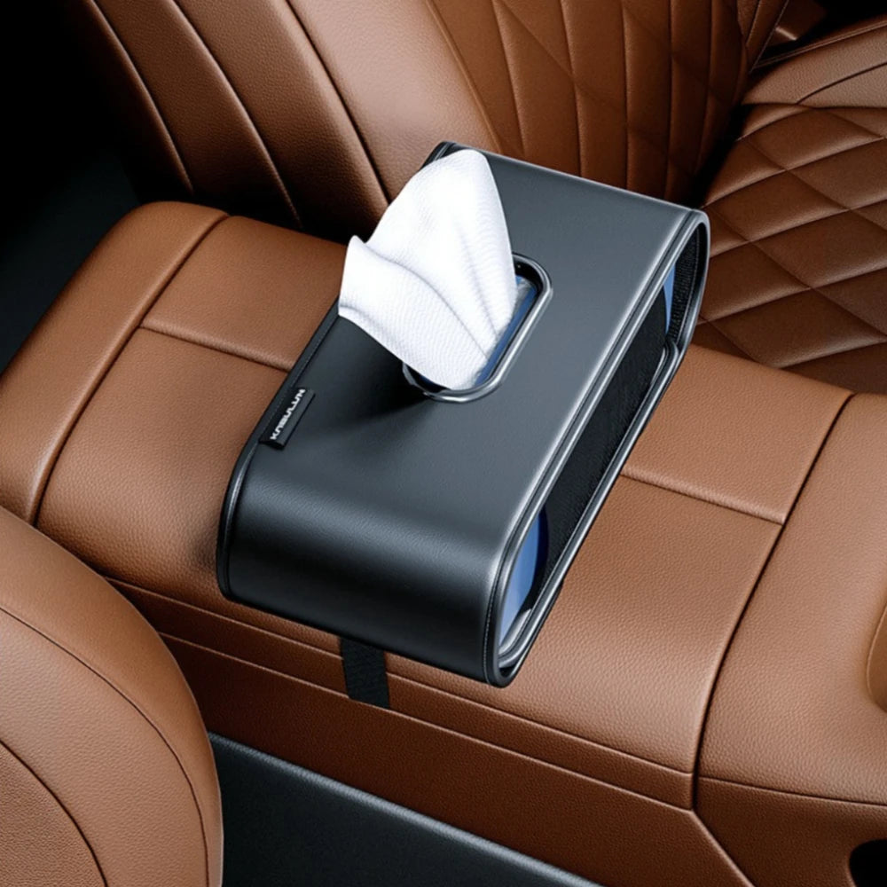 Car Tissue Box Cover Leather Universal Center Console Armrest Paper Towel Storage Bag Auto Seat Back Hanging Tissue Organizer