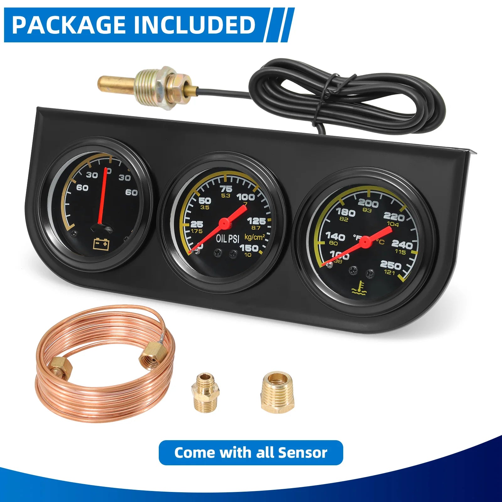 2" 52mm 3 In 1 Auto Gauge Kit | Triple AMP Meter, Oil Pressure & Water Temp lifestyle view