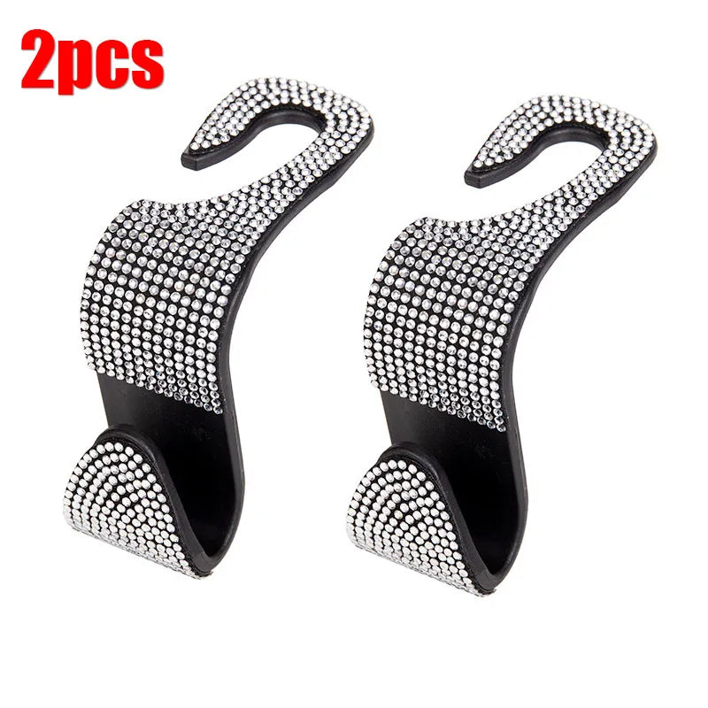 2Pcs  Car Seat Back Hook Bling Diamond Hanger Backseat Auto Back Universal Headrest  Storage Holder Car Interior Accessories