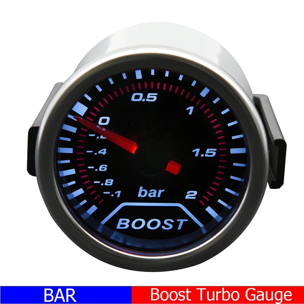 2" 52mm Car Turbo Boost Gauge Set | 12V Smoked Lens Gauges for Gasoline Cars additional angle