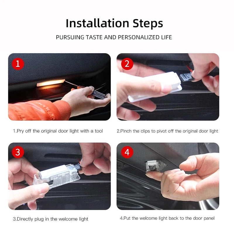 HD LED Welcome Light Car Door Projector Lamps for Peugeot Models | Carbon Fiber Bla additional angle